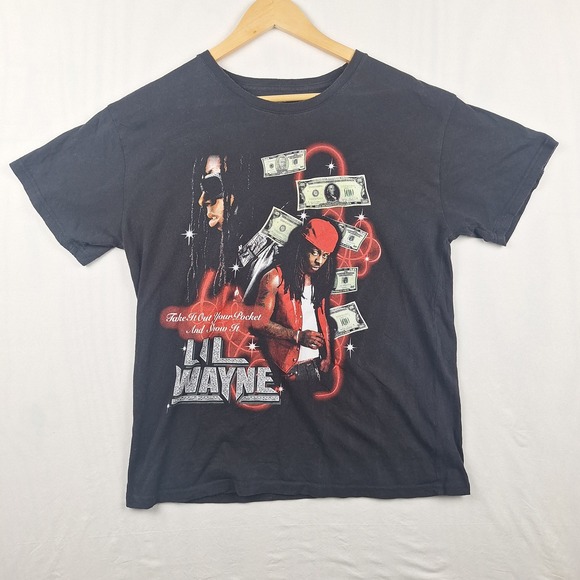 Lil Wayne Other - Lil Wayne Graphic T-Shirt Y2K Rap Tee Money Graphic Black Large 100% Cotton